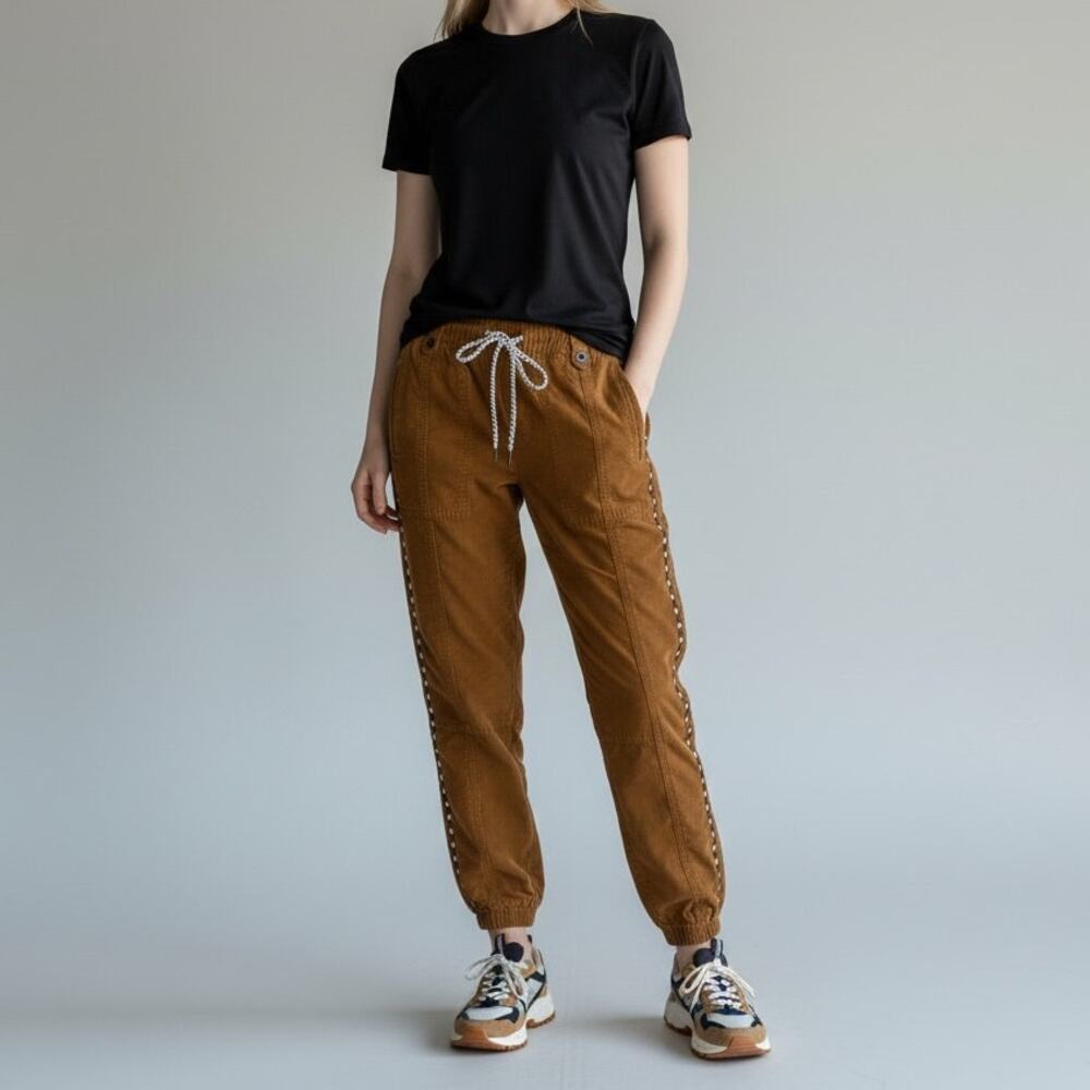 Anthropologie Embroidered Jogger Pants Women's Sz XS Brown Relaxed Fit Lyocell